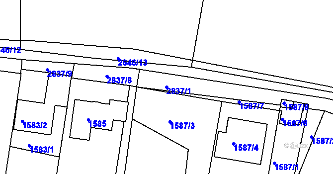 Parcela st. 2837/1 v KÚ Dačice, Katastrální mapa