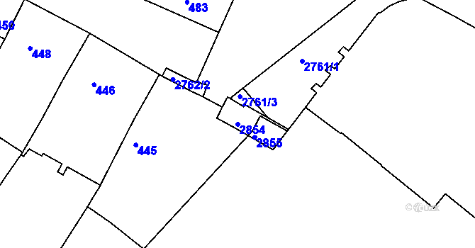 Parcela st. 2854 v KÚ Dačice, Katastrální mapa