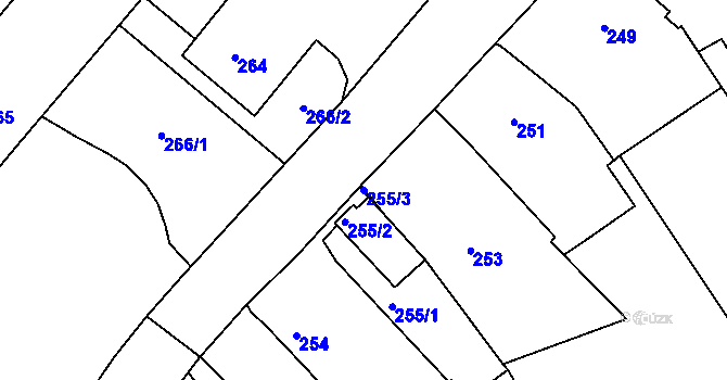 Parcela st. 255/3 v KÚ Dačice, Katastrální mapa