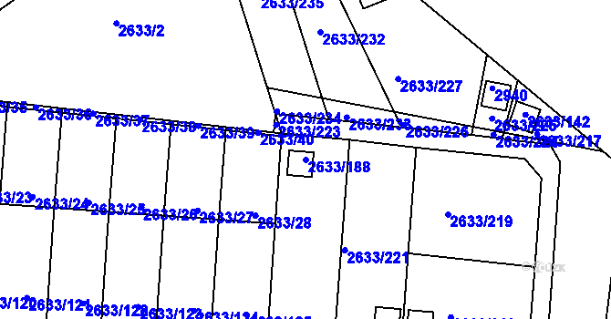 Parcela st. 2633/188 v KÚ Dačice, Katastrální mapa