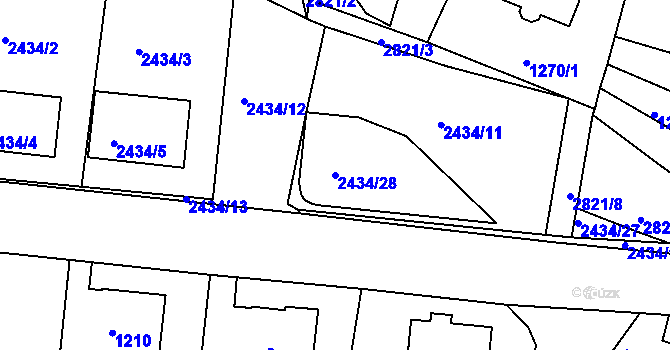 Parcela st. 2434/28 v KÚ Dačice, Katastrální mapa