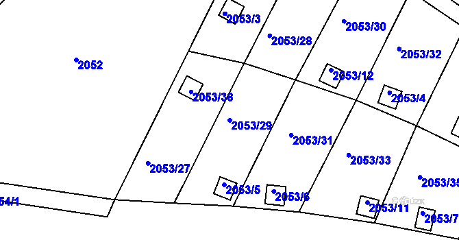 Parcela st. 2053/29 v KÚ Dačice, Katastrální mapa