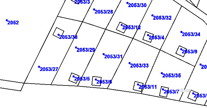 Parcela st. 2053/31 v KÚ Dačice, Katastrální mapa