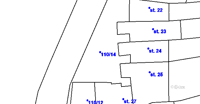 Parcela st. 110/14 v KÚ Dalečín, Katastrální mapa