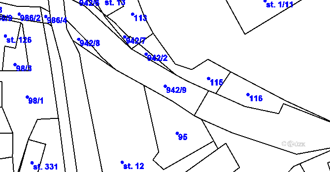 Parcela st. 942/9 v KÚ Dalečín, Katastrální mapa