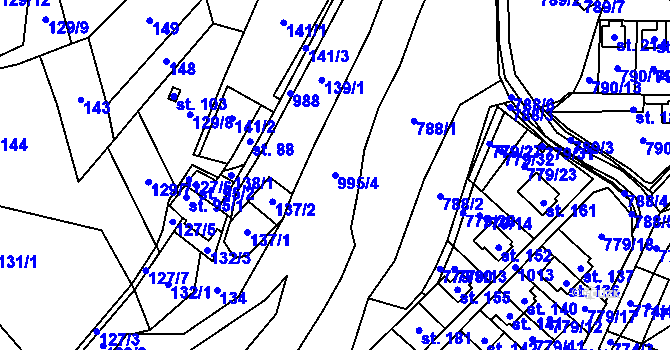 Parcela st. 995/4 v KÚ Dalečín, Katastrální mapa