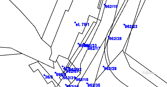 Parcela st. 962/33 v KÚ Dalečín, Katastrální mapa