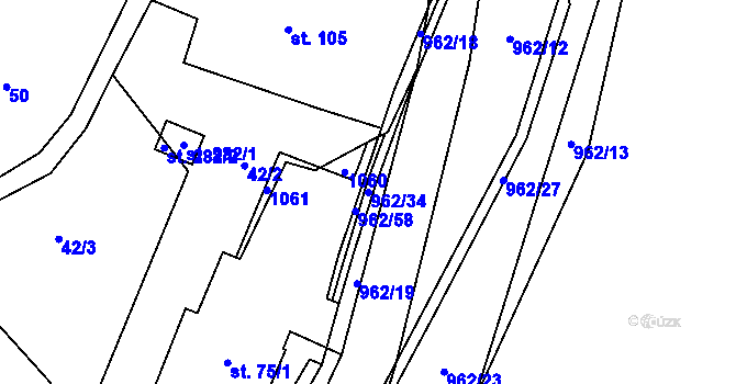 Parcela st. 962/34 v KÚ Dalečín, Katastrální mapa