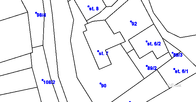 Parcela st. 7 v KÚ Dalečín, Katastrální mapa