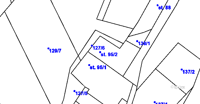 Parcela st. 95/2 v KÚ Dalečín, Katastrální mapa
