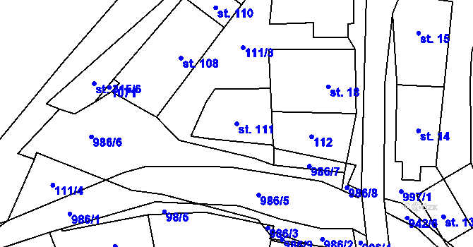 Parcela st. 111 v KÚ Dalečín, Katastrální mapa