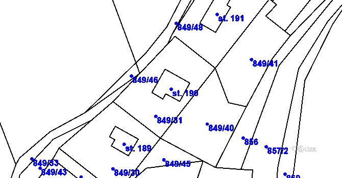 Parcela st. 190 v KÚ Dalečín, Katastrální mapa