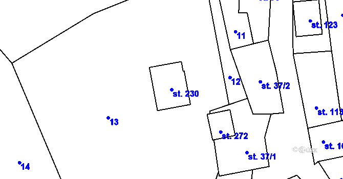 Parcela st. 230 v KÚ Dalečín, Katastrální mapa
