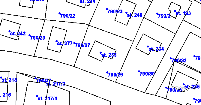 Parcela st. 233 v KÚ Dalečín, Katastrální mapa