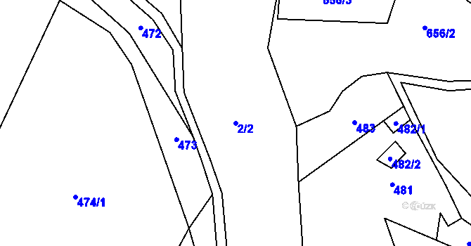 Parcela st. 2/2 v KÚ Dalečín, Katastrální mapa