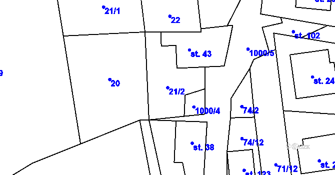 Parcela st. 21/2 v KÚ Dalečín, Katastrální mapa