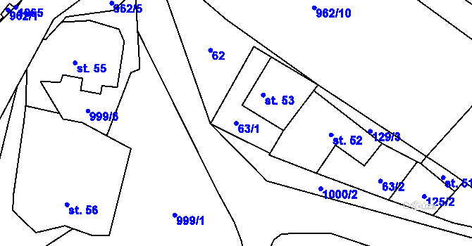 Parcela st. 63/1 v KÚ Dalečín, Katastrální mapa