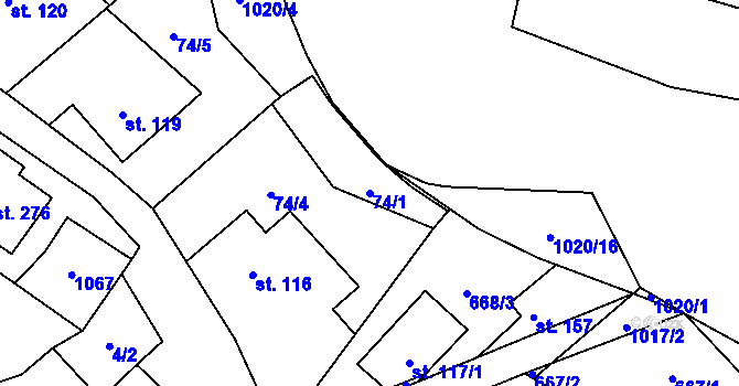 Parcela st. 74/1 v KÚ Dalečín, Katastrální mapa