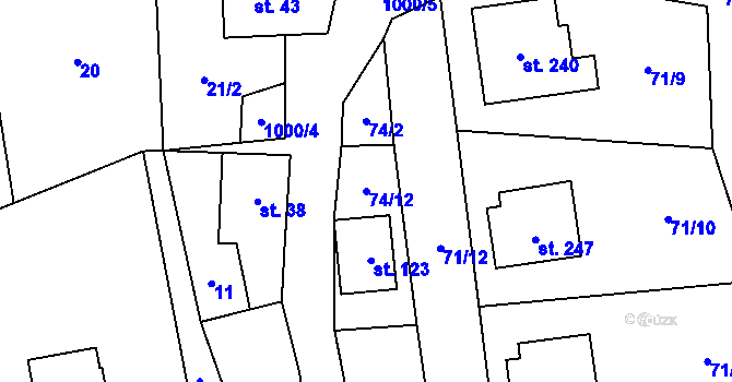 Parcela st. 74/12 v KÚ Dalečín, Katastrální mapa