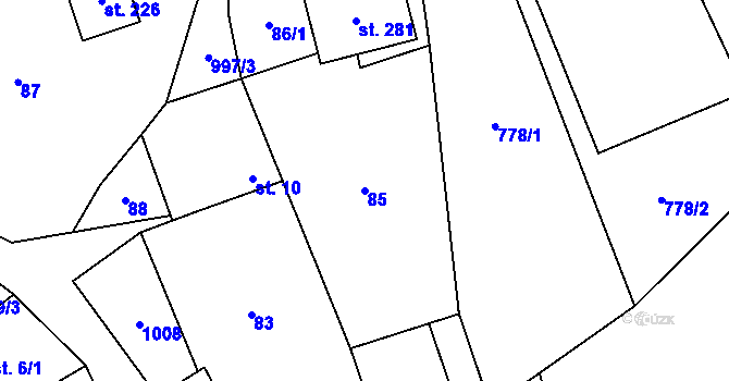 Parcela st. 85 v KÚ Dalečín, Katastrální mapa