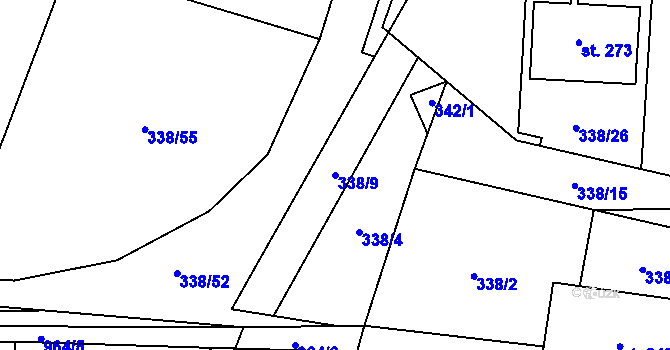 Parcela st. 338/9 v KÚ Dalečín, Katastrální mapa