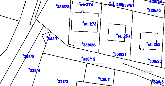 Parcela st. 338/26 v KÚ Dalečín, Katastrální mapa
