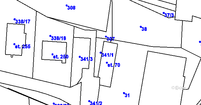 Parcela st. 341/1 v KÚ Dalečín, Katastrální mapa