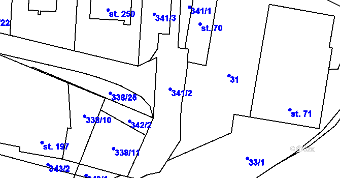 Parcela st. 341/2 v KÚ Dalečín, Katastrální mapa