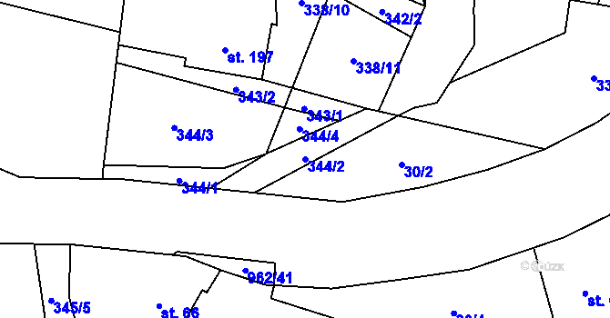 Parcela st. 344/2 v KÚ Dalečín, Katastrální mapa