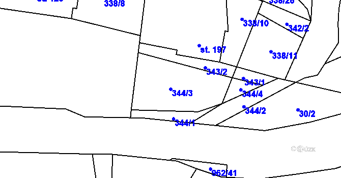 Parcela st. 344/3 v KÚ Dalečín, Katastrální mapa