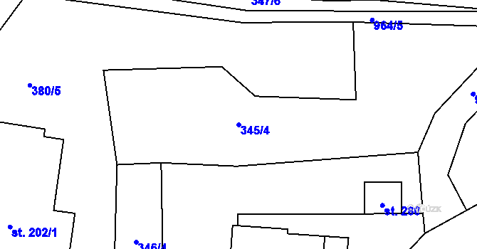 Parcela st. 345/4 v KÚ Dalečín, Katastrální mapa