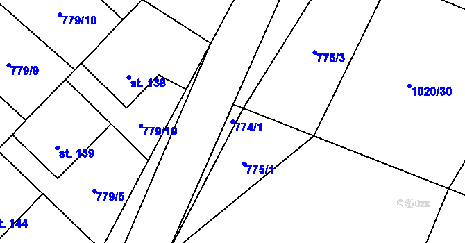 Parcela st. 774/1 v KÚ Dalečín, Katastrální mapa