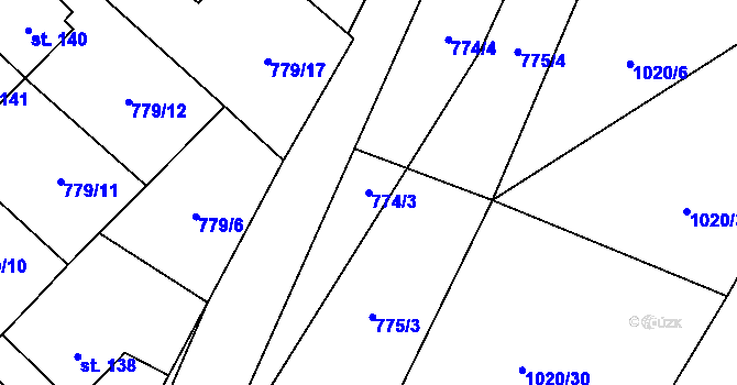Parcela st. 774/3 v KÚ Dalečín, Katastrální mapa