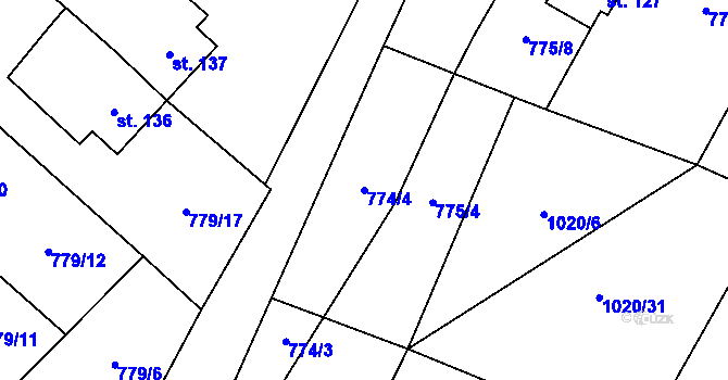 Parcela st. 774/4 v KÚ Dalečín, Katastrální mapa