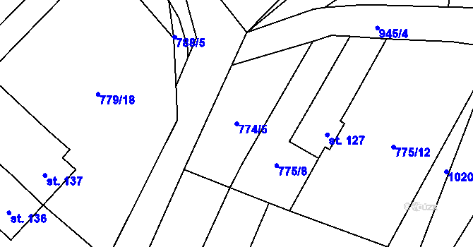 Parcela st. 774/5 v KÚ Dalečín, Katastrální mapa