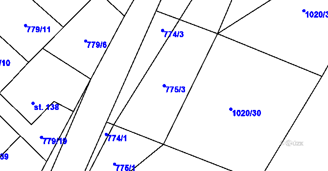 Parcela st. 775/3 v KÚ Dalečín, Katastrální mapa