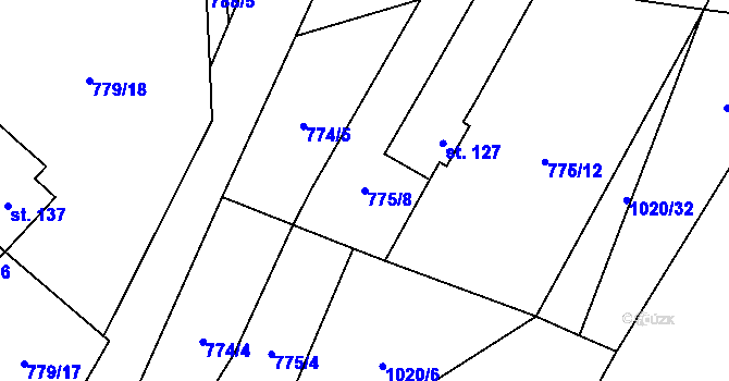 Parcela st. 775/8 v KÚ Dalečín, Katastrální mapa