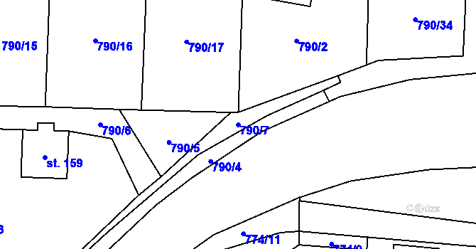 Parcela st. 790/7 v KÚ Dalečín, Katastrální mapa