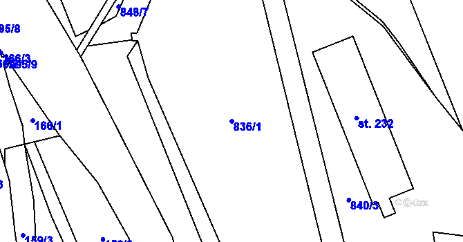 Parcela st. 836/1 v KÚ Dalečín, Katastrální mapa