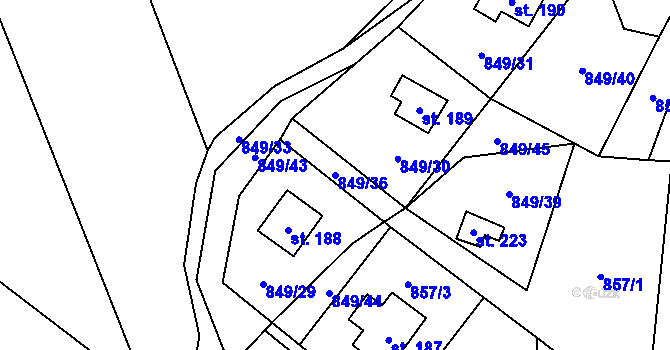 Parcela st. 849/36 v KÚ Dalečín, Katastrální mapa