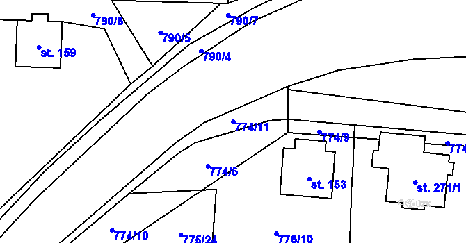 Parcela st. 774/11 v KÚ Dalečín, Katastrální mapa