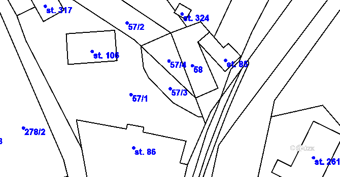 Parcela st. 57/3 v KÚ Dalečín, Katastrální mapa