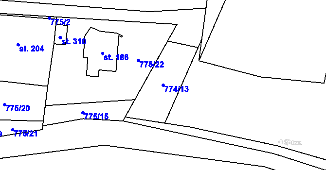 Parcela st. 774/13 v KÚ Dalečín, Katastrální mapa