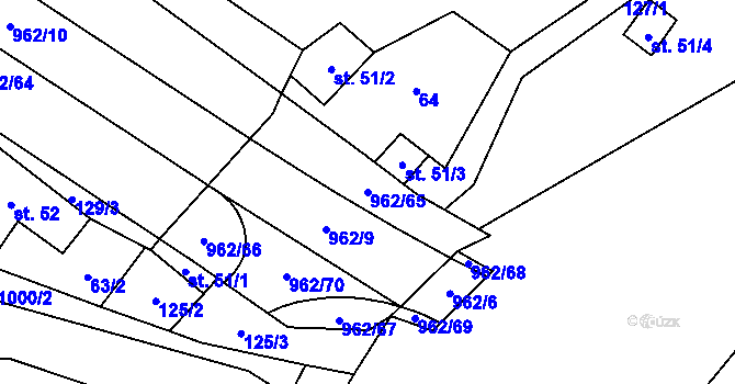 Parcela st. 962/65 v KÚ Dalečín, Katastrální mapa