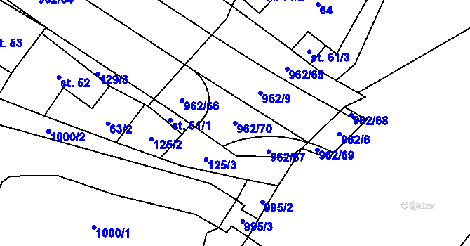 Parcela st. 962/70 v KÚ Dalečín, Katastrální mapa