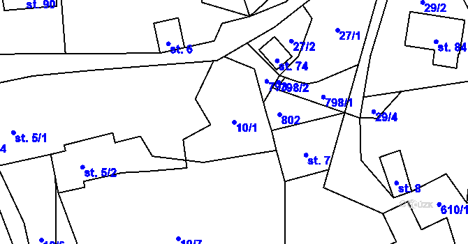 Parcela st. 10/1 v KÚ Hluboké u Dalečína, Katastrální mapa
