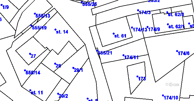 Parcela st. 555/21 v KÚ Veselí u Dalečína, Katastrální mapa