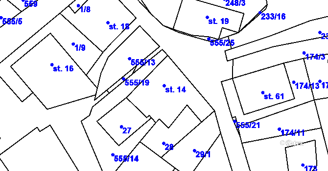 Parcela st. 14 v KÚ Veselí u Dalečína, Katastrální mapa