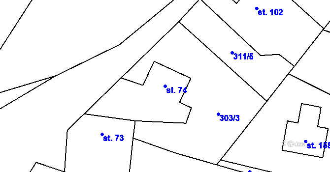Parcela st. 74 v KÚ Daleké Dušníky, Katastrální mapa