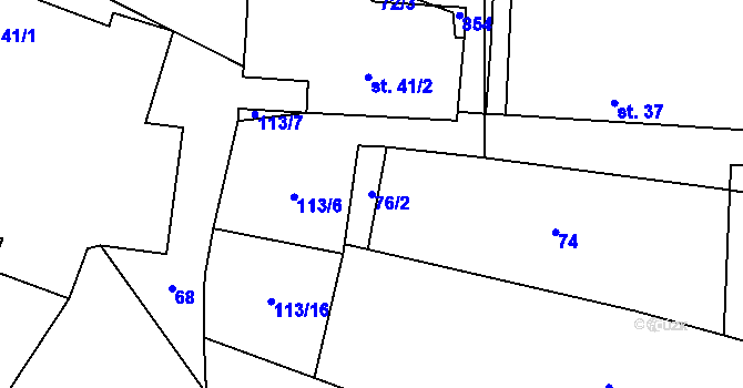 Parcela st. 76/2 v KÚ Daleké Dušníky, Katastrální mapa